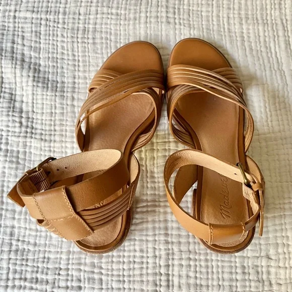 Madewell | Brown Cognac Tan Leather Sandals Heels Strappy - Picture 5 of 12